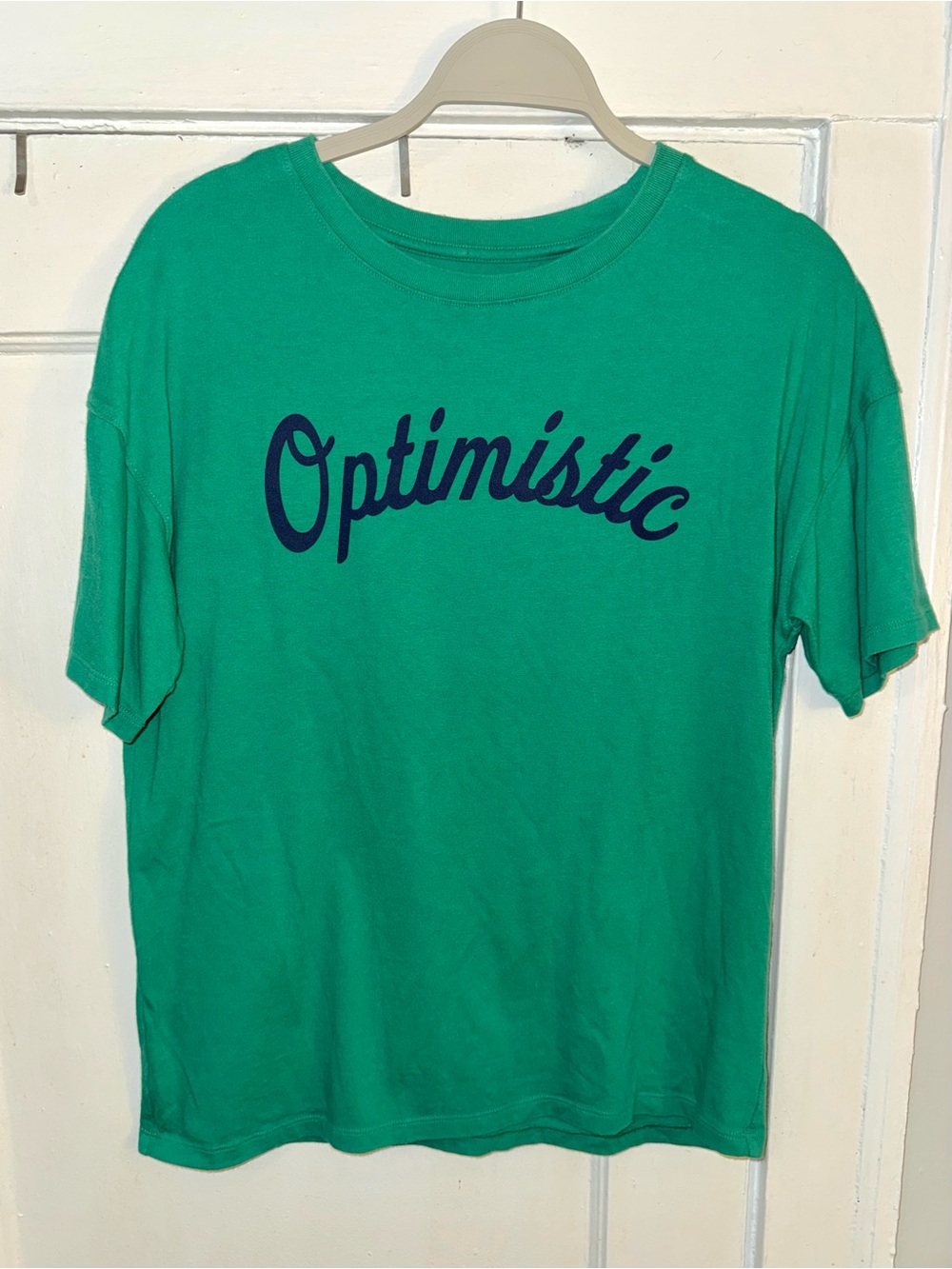 Cat & Jack Teal Green Short Sleeve Tee 'Optimistic' Script